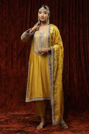 Shikhar Sharma Badla Embroidered Bright Kurta Pant Set 