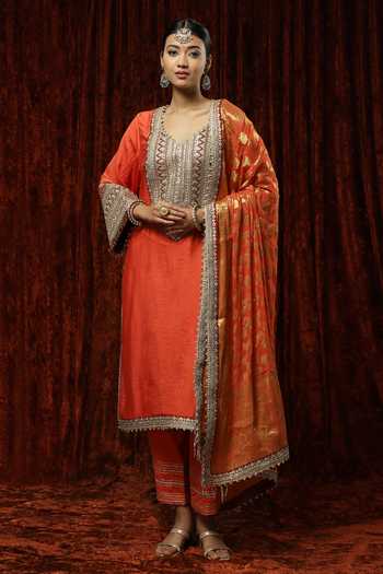 Shikhar Sharma Embroidered Chanderi Silk Straight Kurta Set 