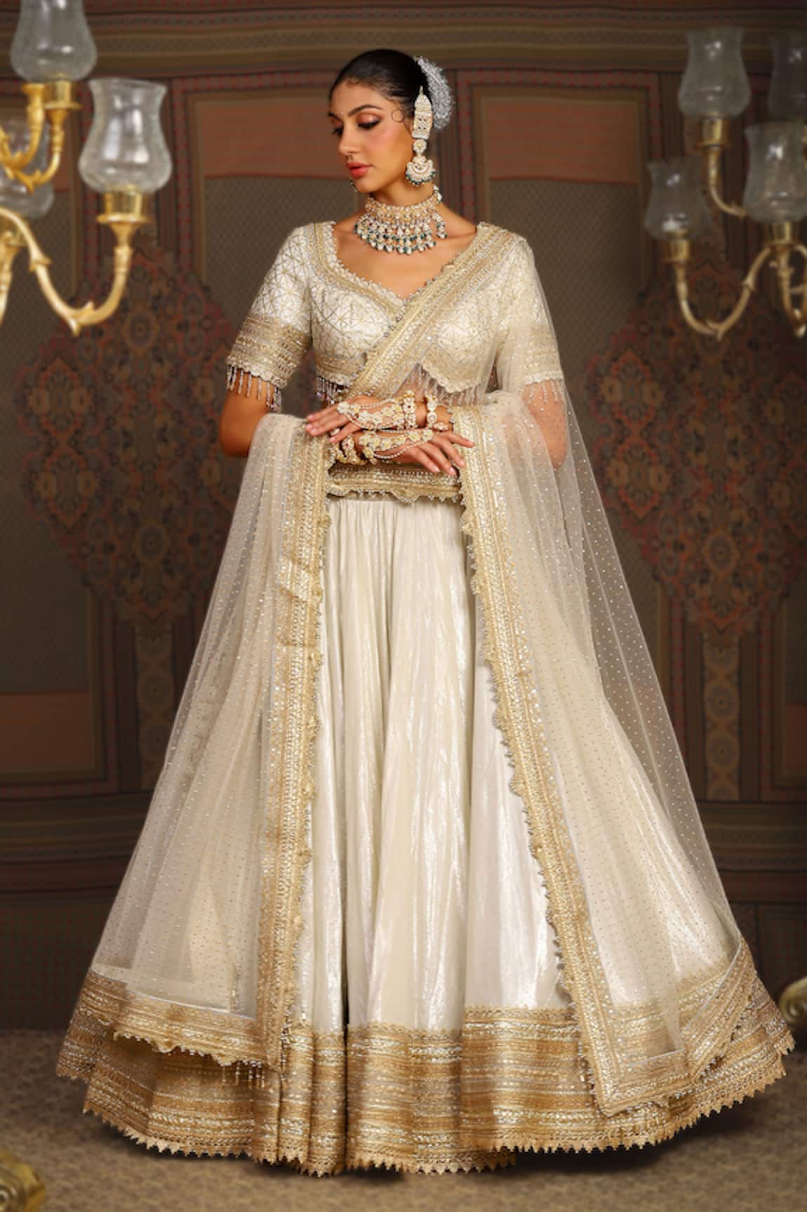 SHIKHAR SHARMA Chandni Gota & Badla Embroidered Bridal Lehenga Set