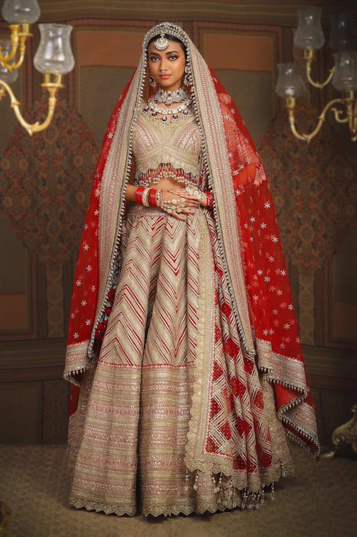 SHIKHAR SHARMA Gota & Dori Embroidered Bridal Lehenga Set