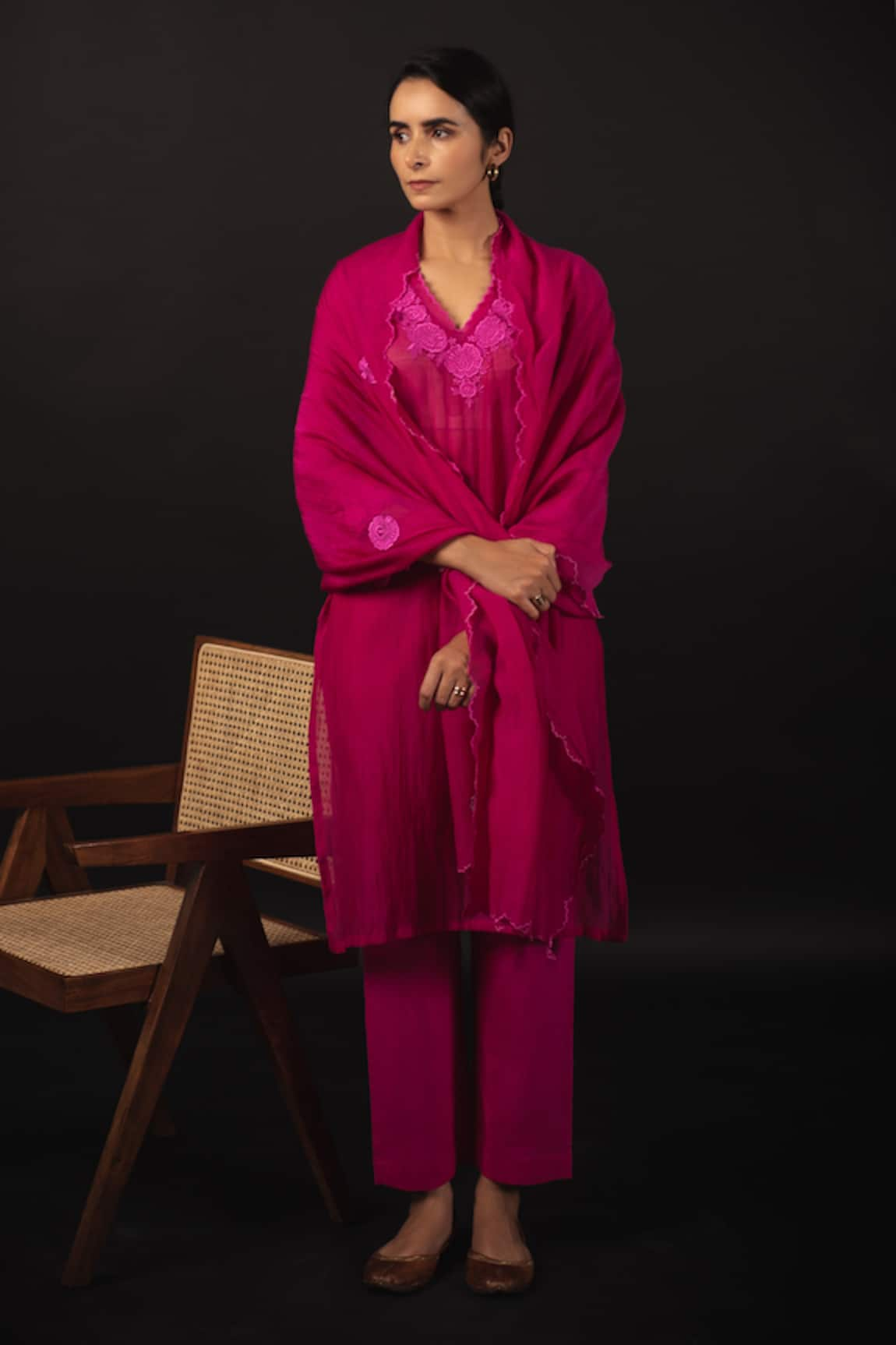 Avaasya Jaipur Embroidered Handloom Chanderi Kurta Set