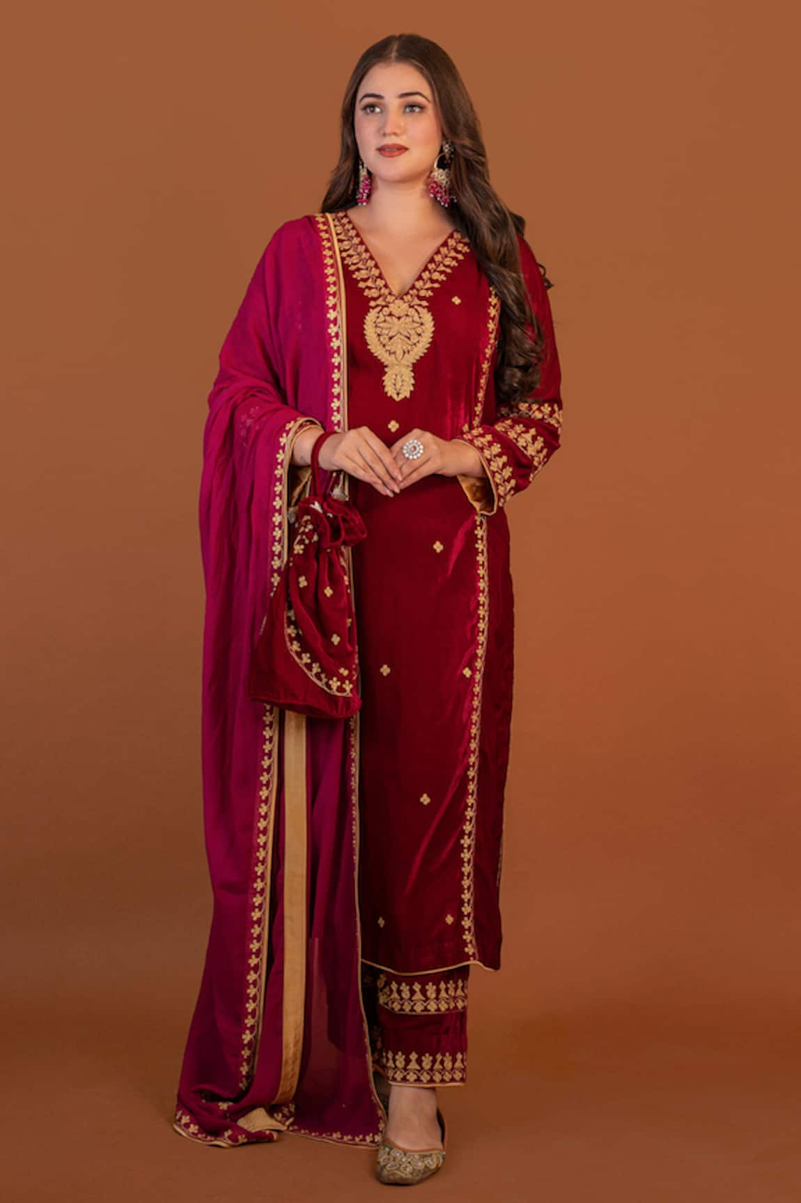 Daljit Sudan Floral Aari Embroidered Velvet Kurta Set