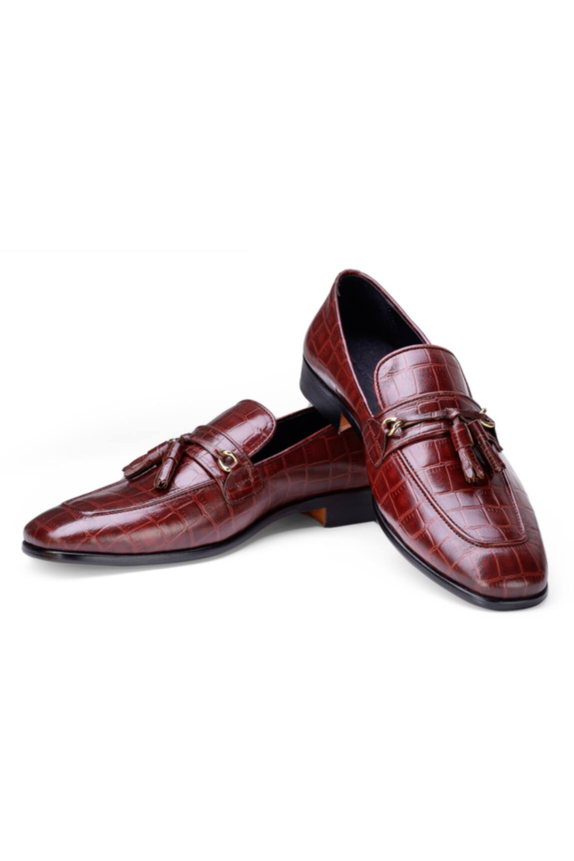Shutiq Bordeaux Textured Croco Leather Shoes