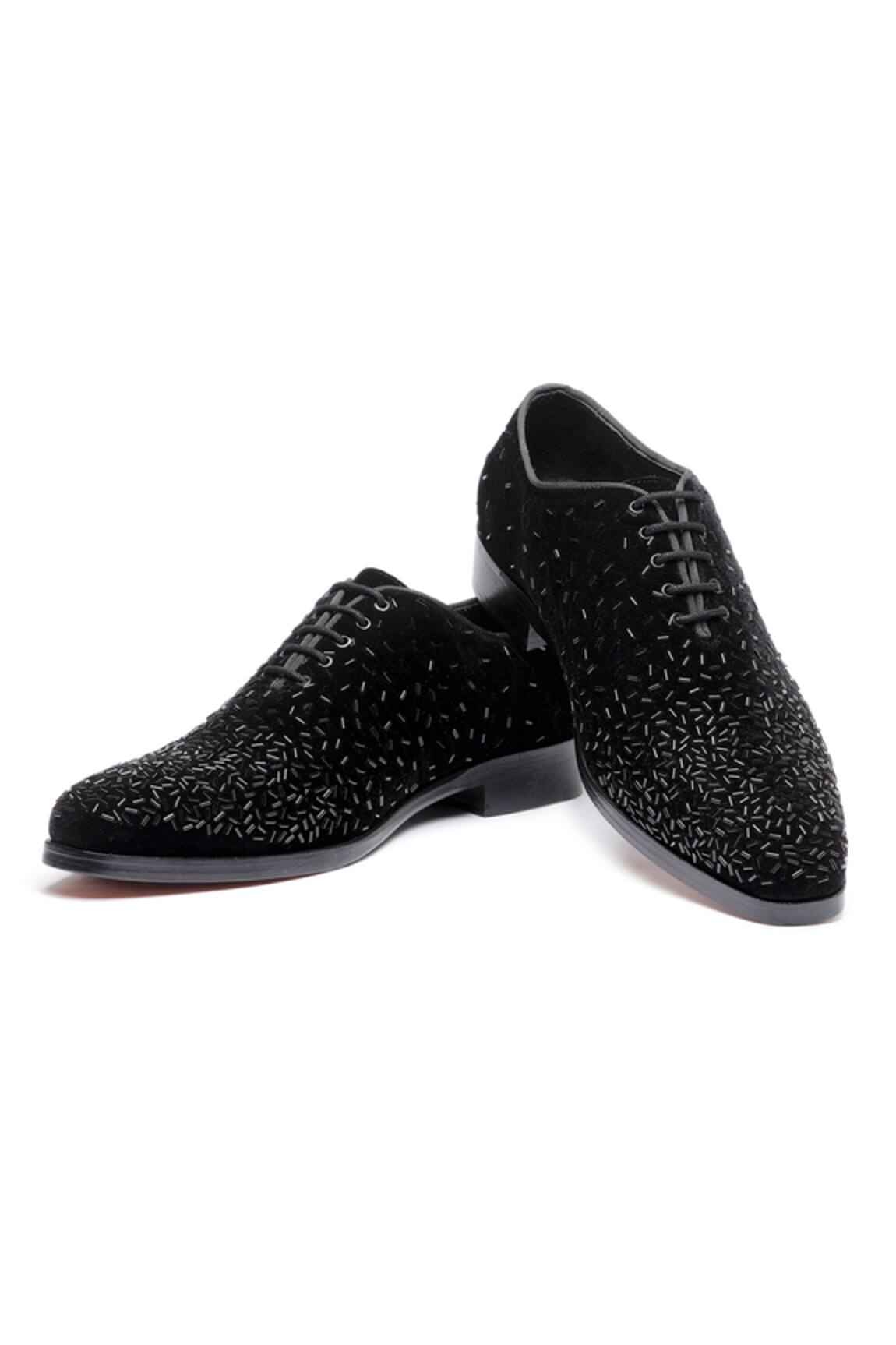Shutiq Black Velvet Crystal Embellished Shoes