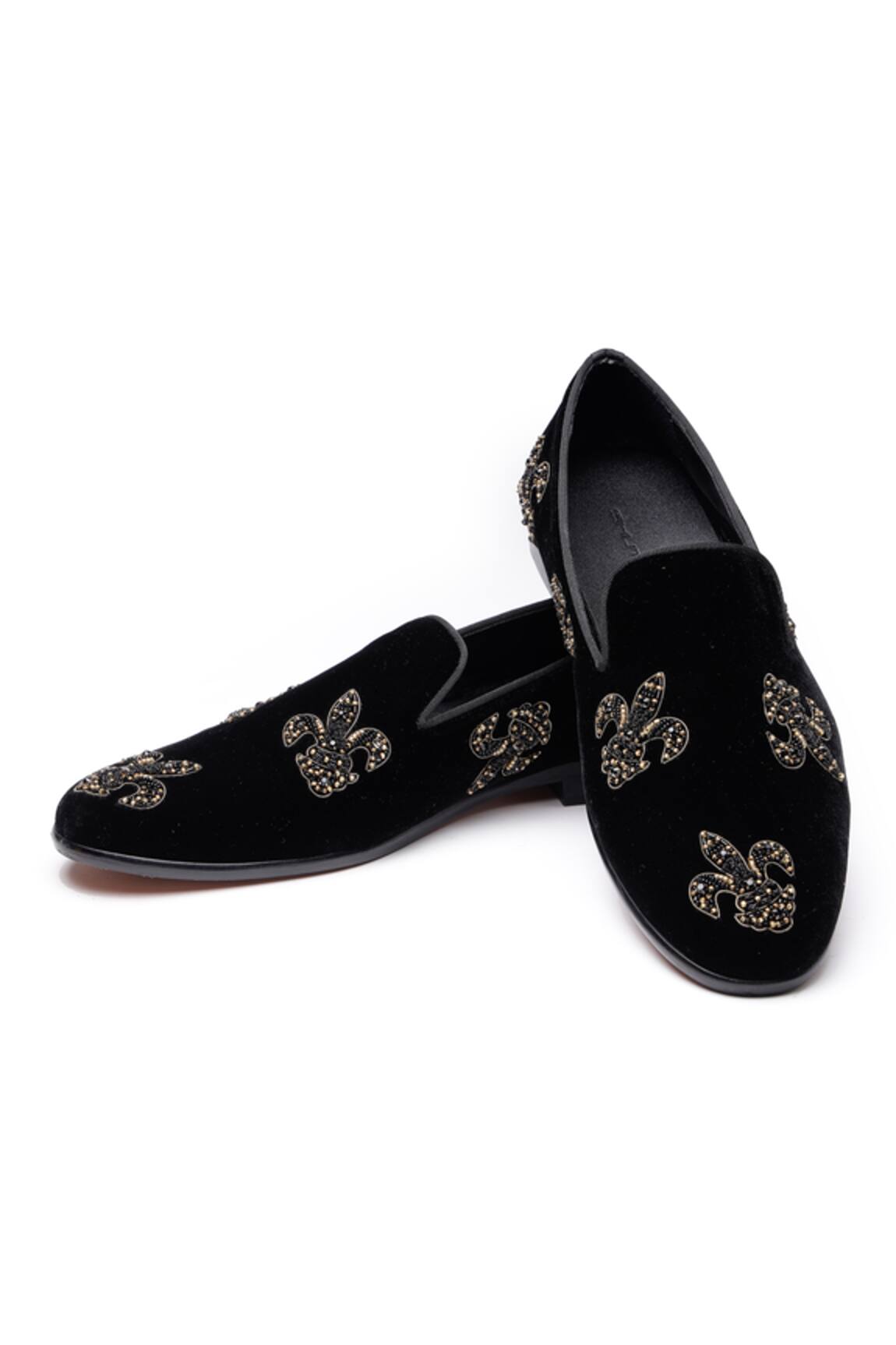 Shutiq Fleur De Lis Embellished Velvet Loafers
