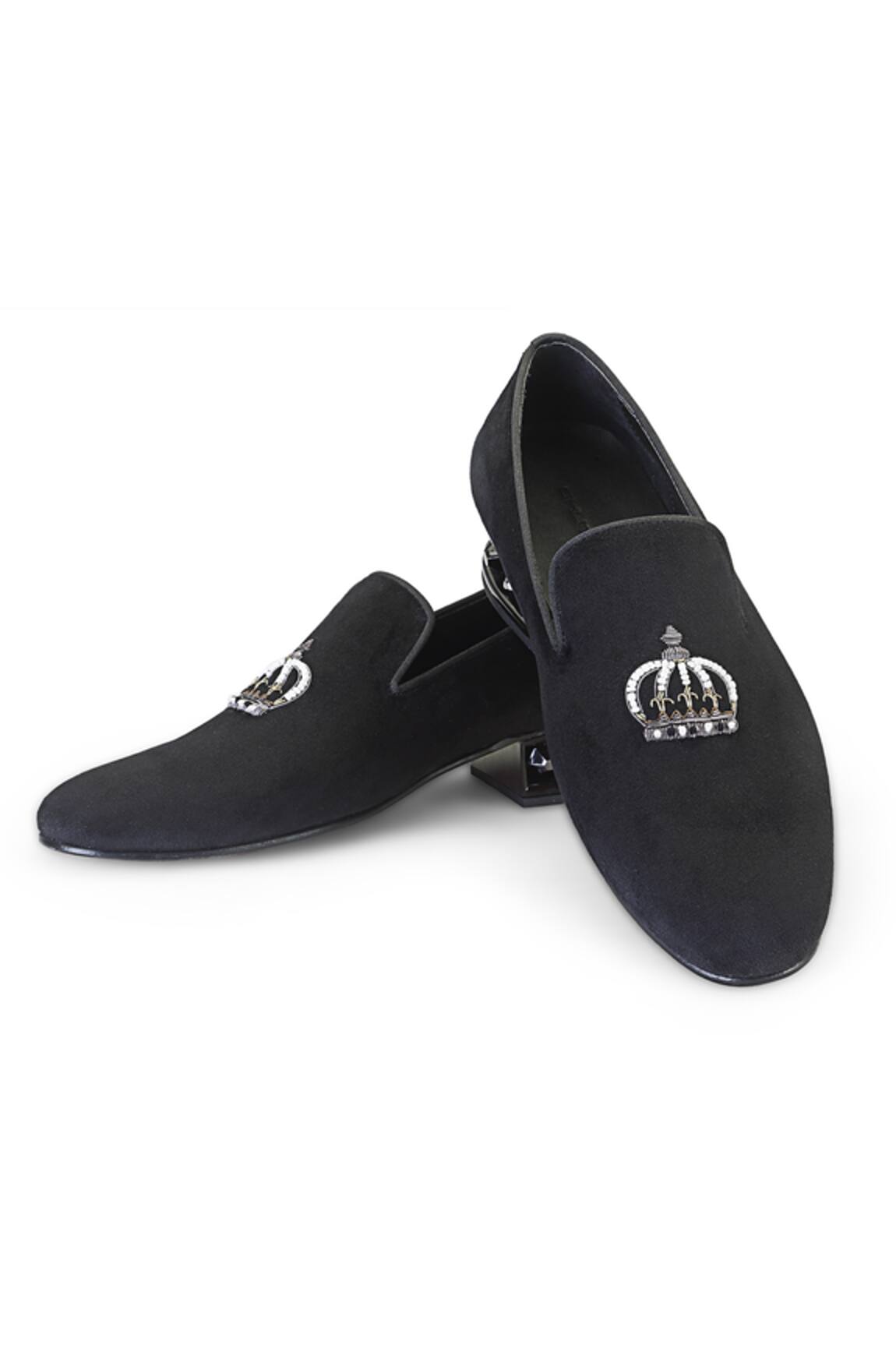 SHUTIQ Guam Crown Embroidered Slip On Velvet Shoes