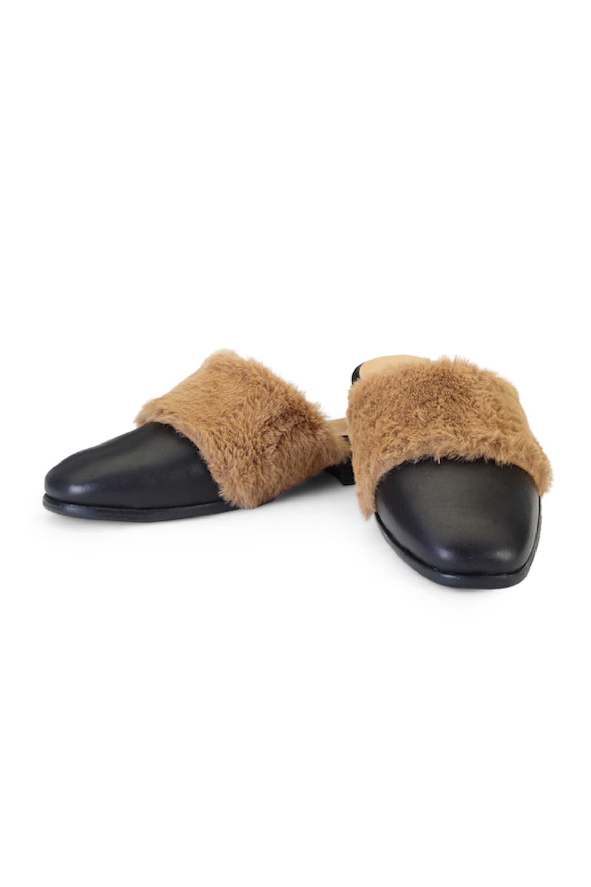 SHUTIQ Heriz Fur Embellished Leather Mules