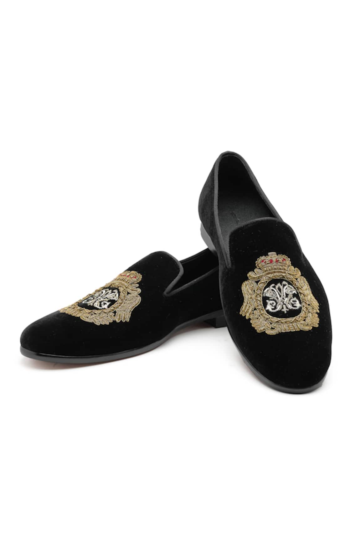 SHUTIQ Javar Regal Crown Embroidered Slip On Velvet Shoes