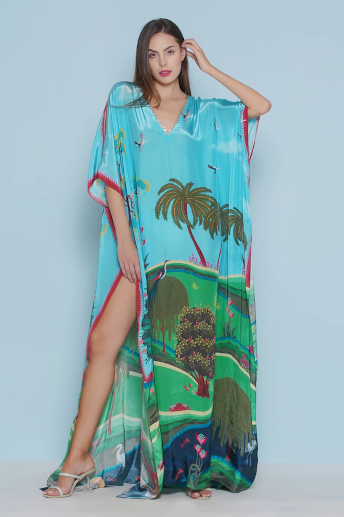 Limerick by Abirr N' Nanki Zinnia Tropical Scene Print Kaftan