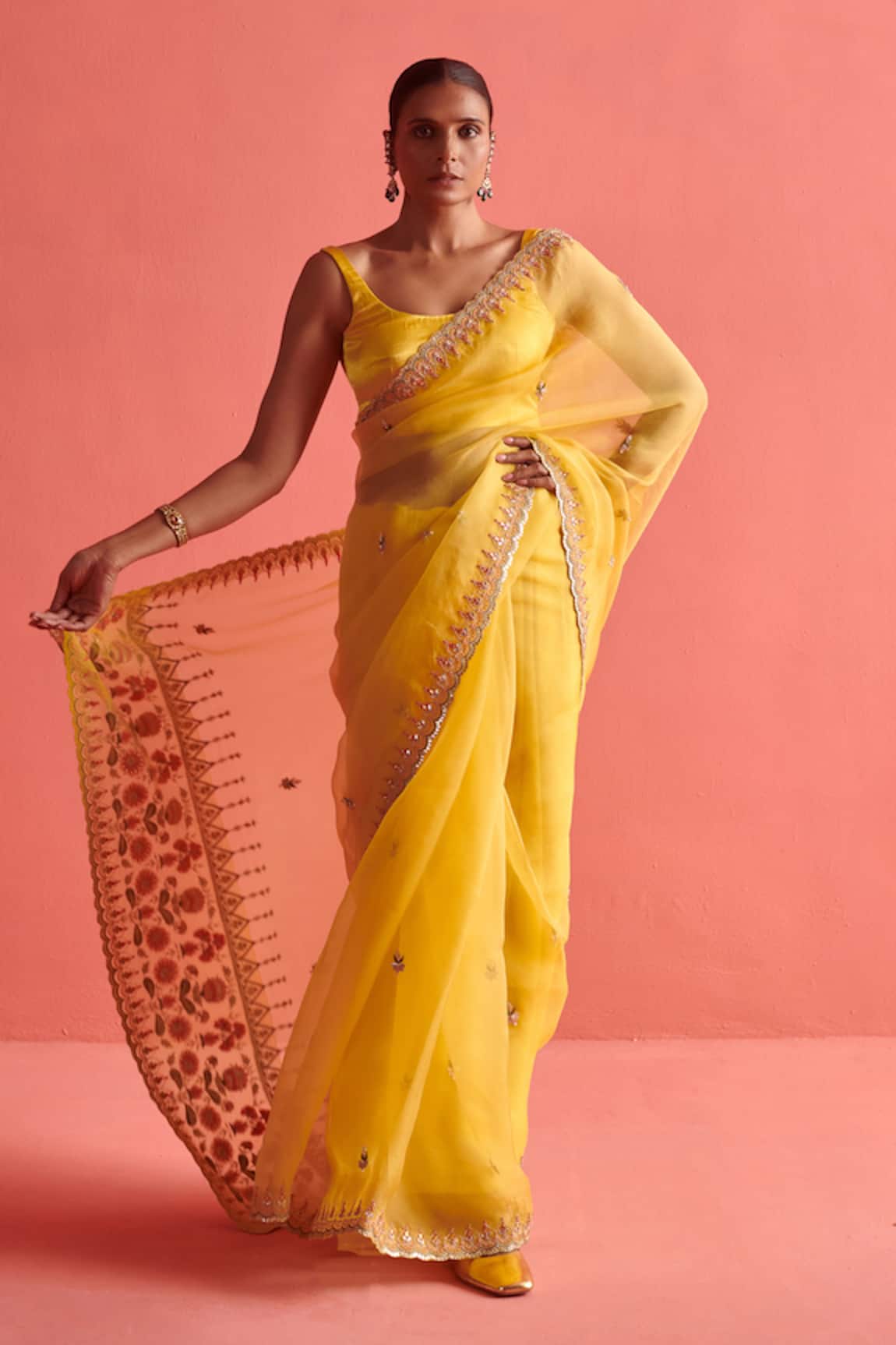 Aarti Sethia Studio Tulip Fleur Dabka Embellished Saree Blouse Set
