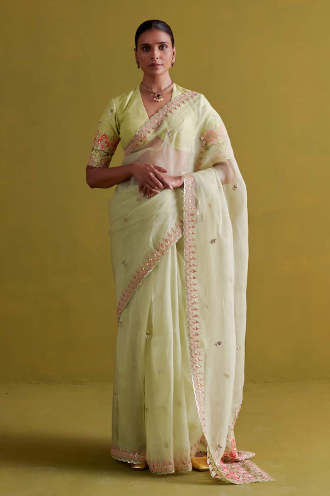 Aarti Sethia Studio Peony Dabka Embellished Saree Blouse Set