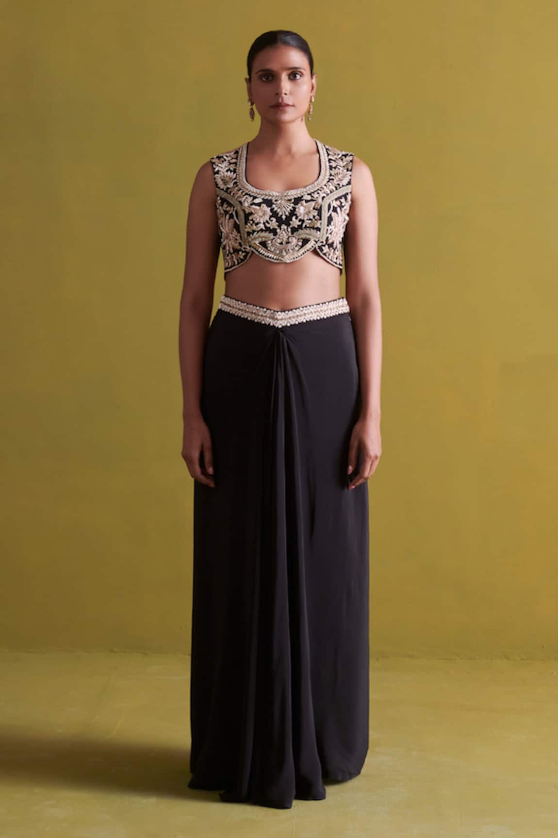 Aarti Sethia Studio Bloom Dabka Embroidered Bustier With Draped Skirt