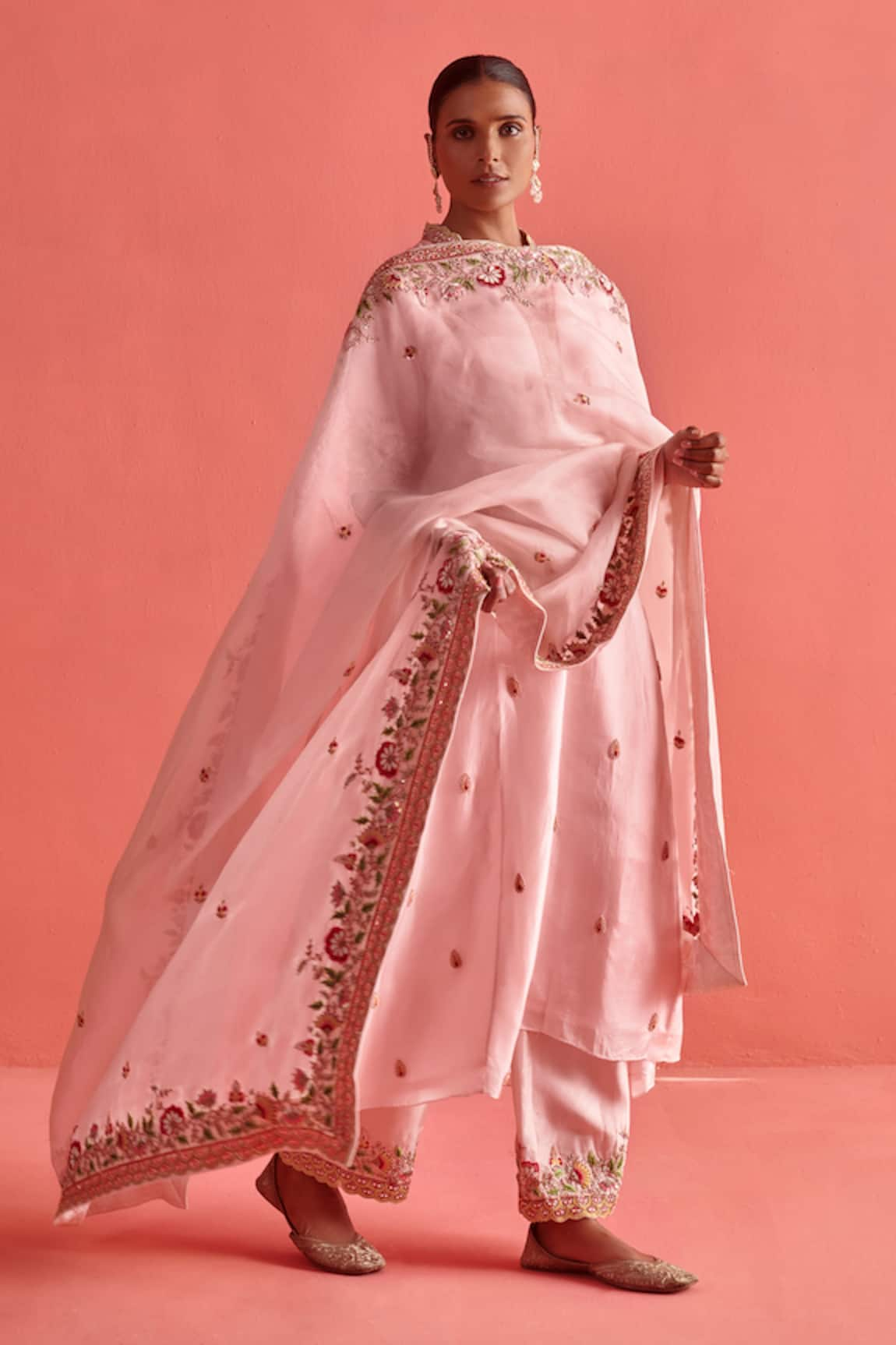 Aarti Sethia Studio Bougainvillea Dabka Thread Work Organza Dupatta