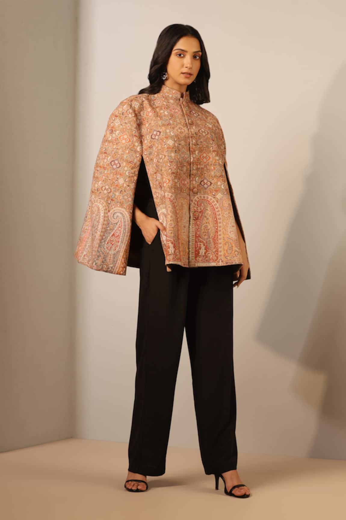 Dusala Kavya Wool Silk Woven Cape 