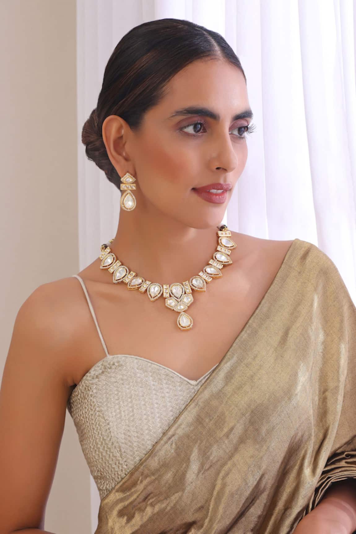 Swabhimann Geometric Moissani Polki Studded Necklace Set 