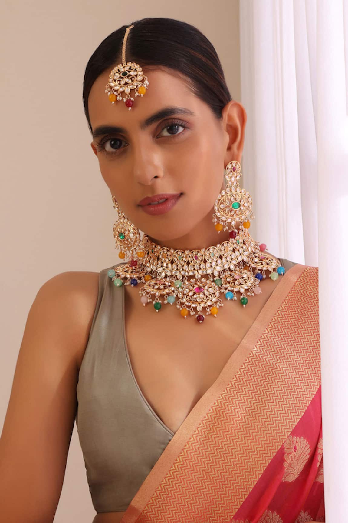 Swabhimann Floral Vine Polki Studded Choker Set 