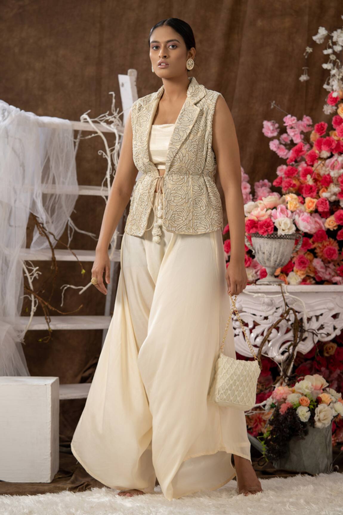 Farha Syed Floral Embroidered Jacket & Dhoti Pant Set