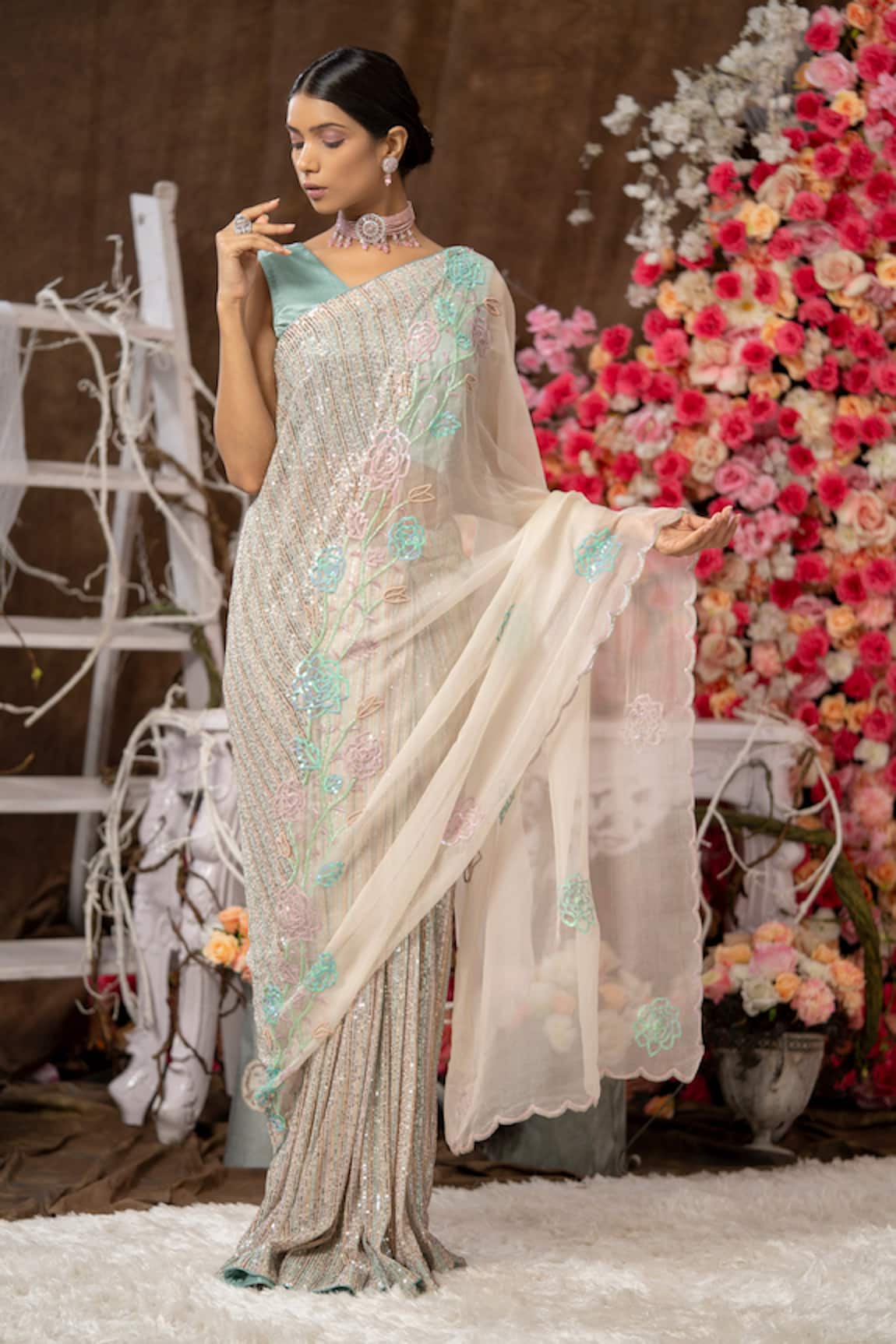 Farha Syed Scallop Embroidered Saree With Blouse