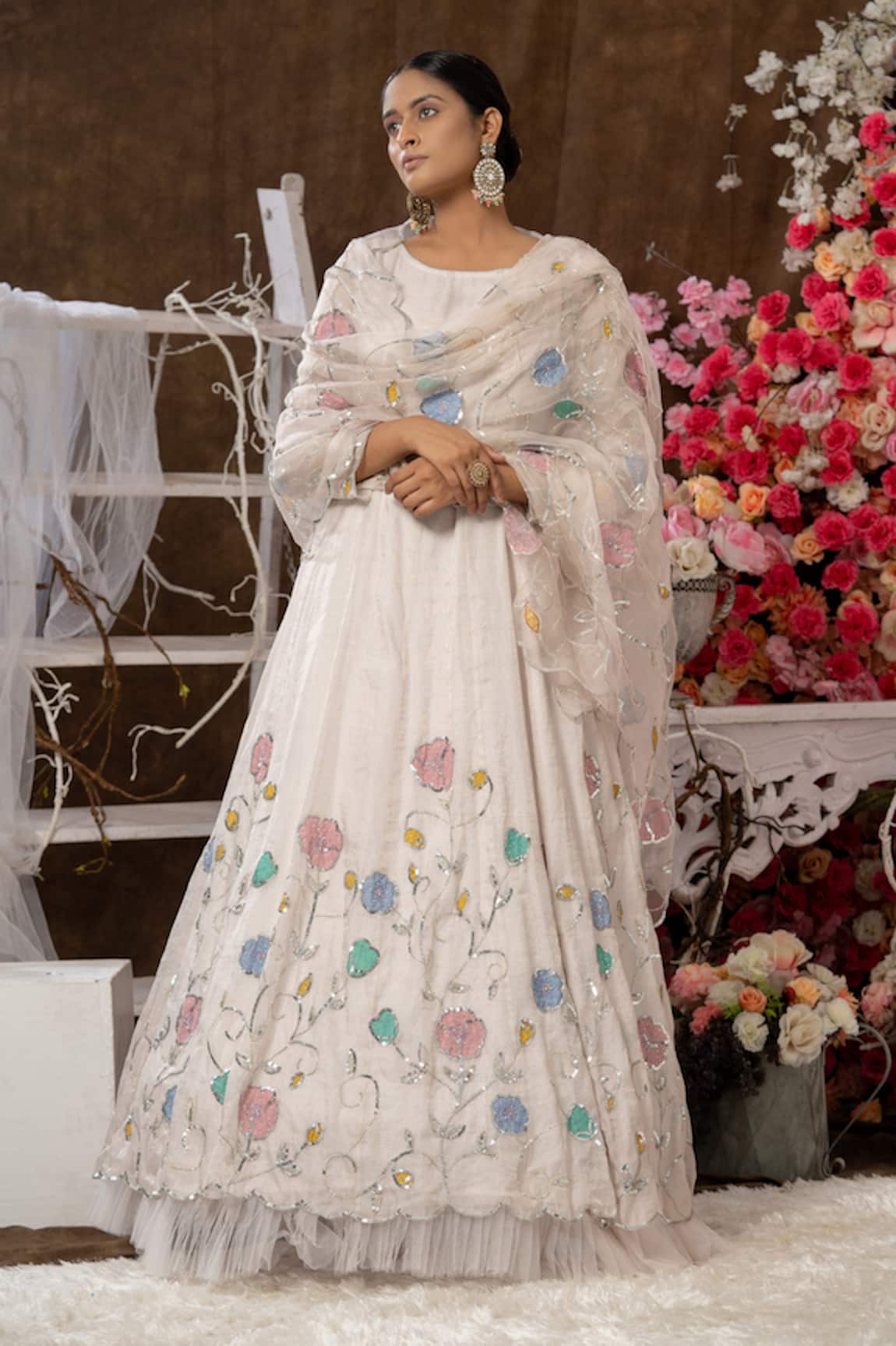 Farha Syed Floral Embroidered Anarkali With Dupatta