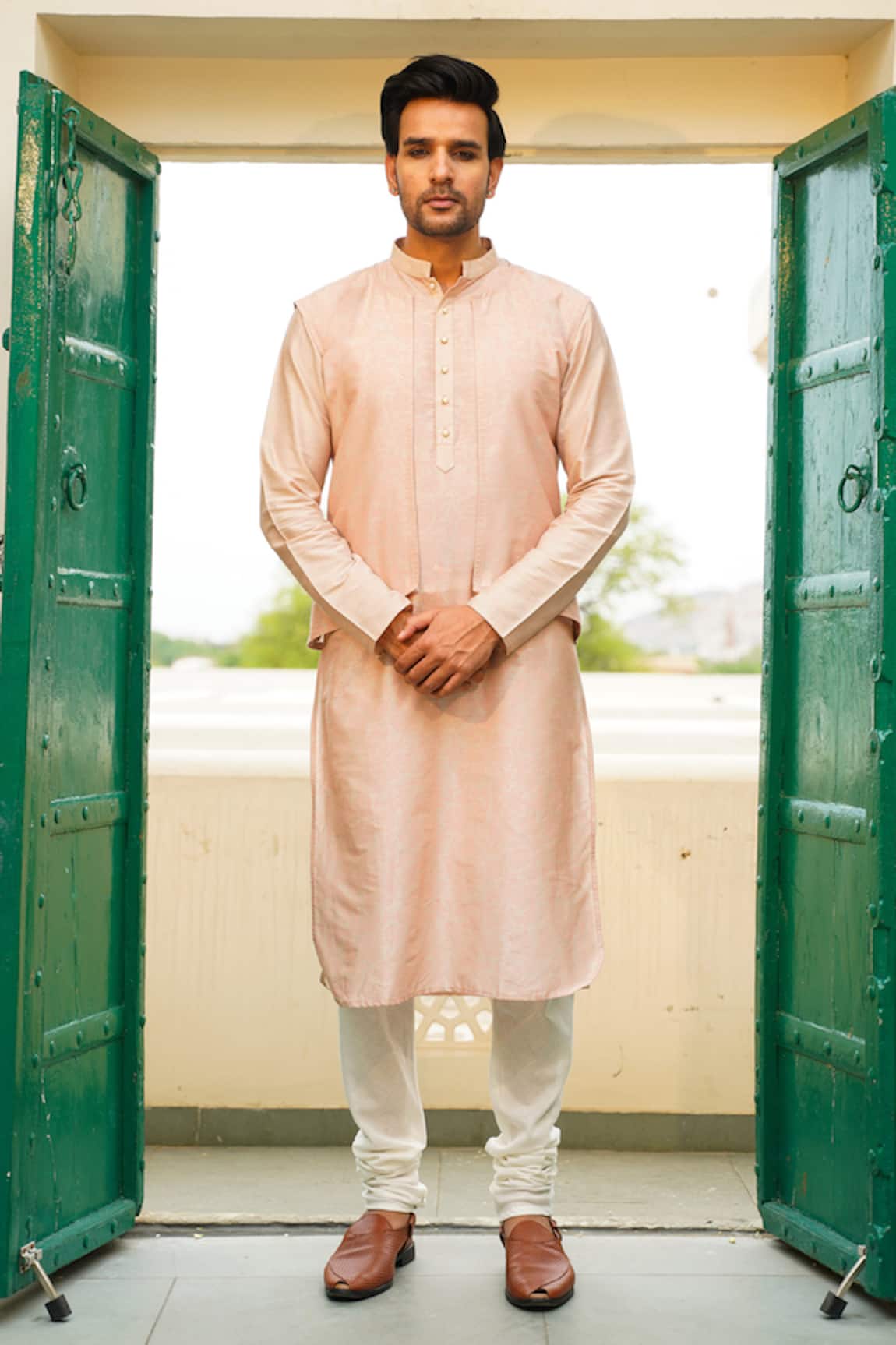 The Home Affair Plain Kurta With Short Jacket 