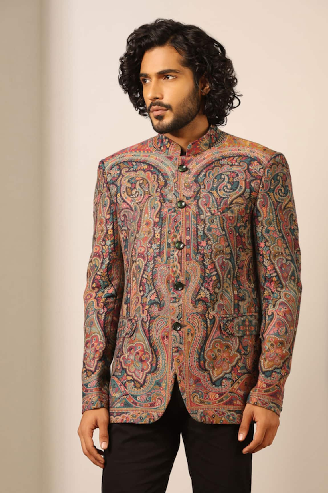 DUSALA Rehan Floral Paisley Woven Bandhgala