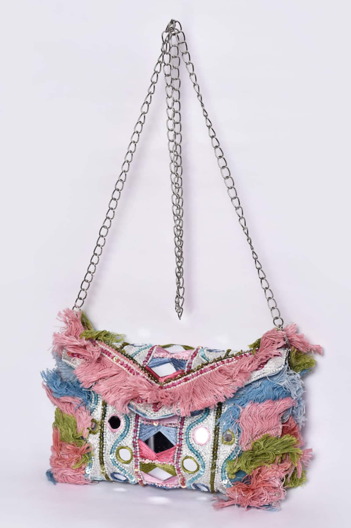 Adara Khan Mirror Hand Embroidered Boho Sling Bag