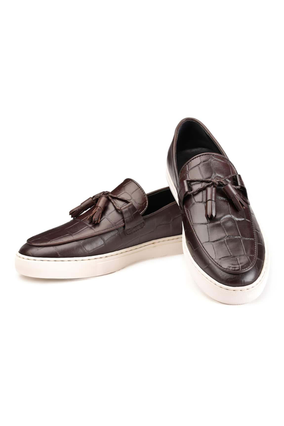 SHUTIQ Kiltie Croco Cocoa Leather Sneakers