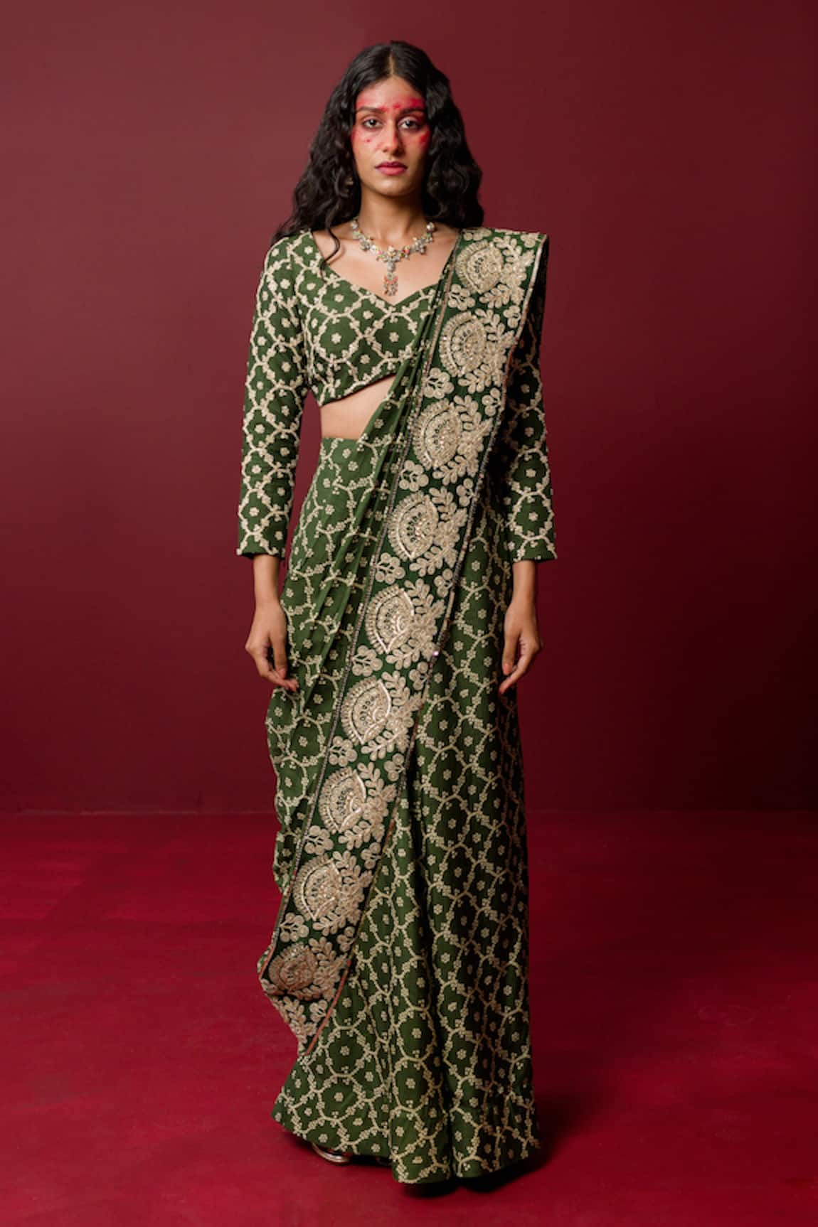 Ridhimaa Gupta Deveshi Bandhani Pattern Pre-Draped Saree With Blouse