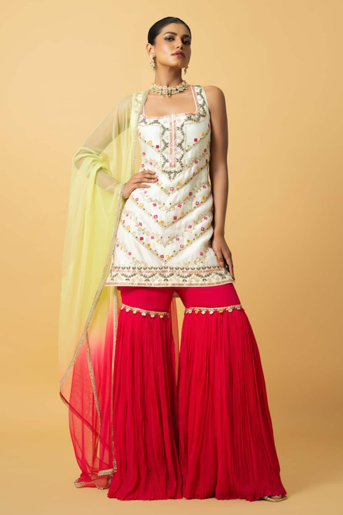 Quench A Thirst Bead Embroidered Kurta Sharara Set