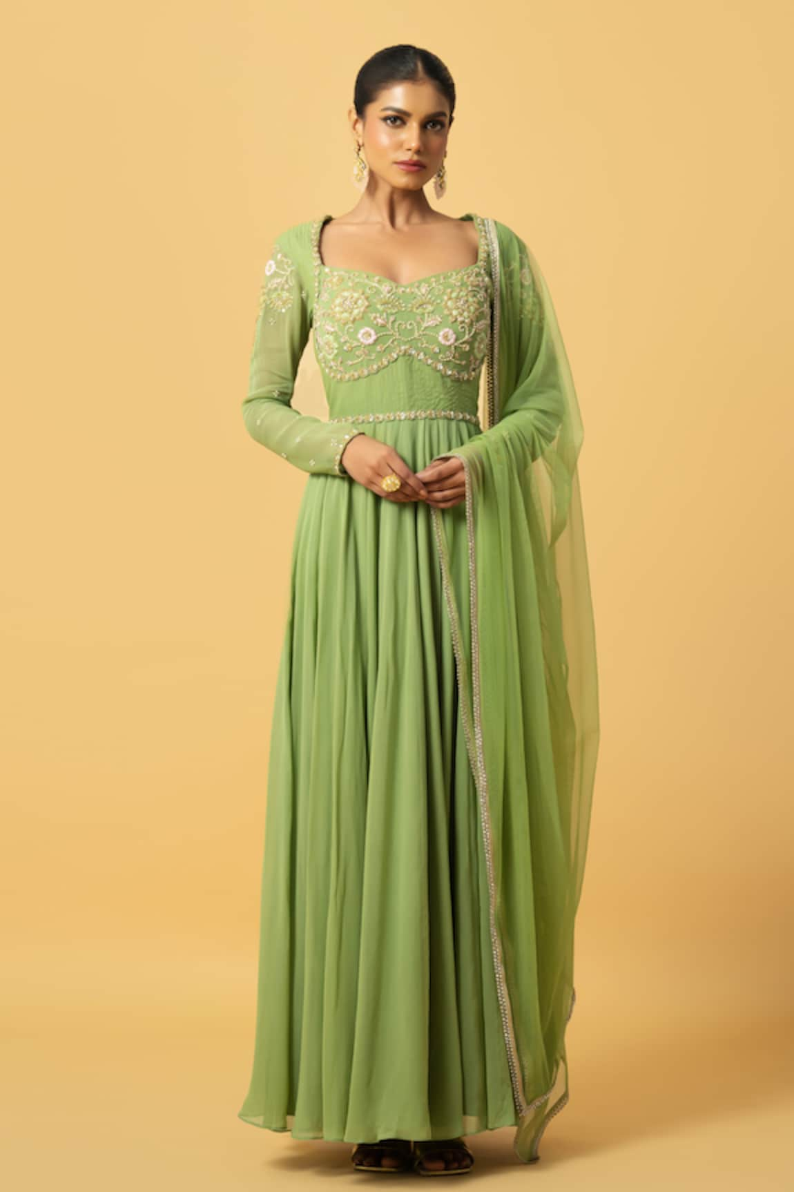 Quench A Thirst Floral Sequin Embroidered Anarkali With Dupatta