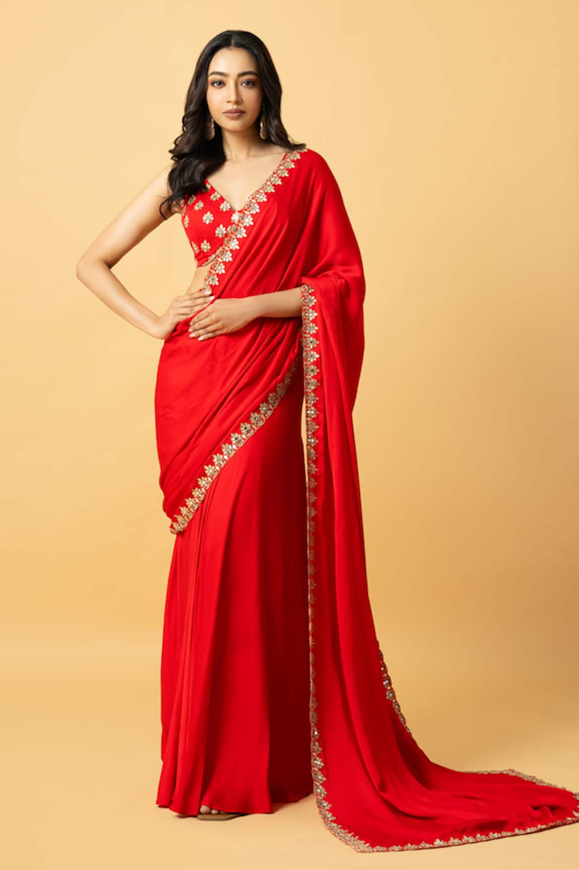 Quench A Thirst Gotapatti Embroidered Pre-Draped Saree With Blouse