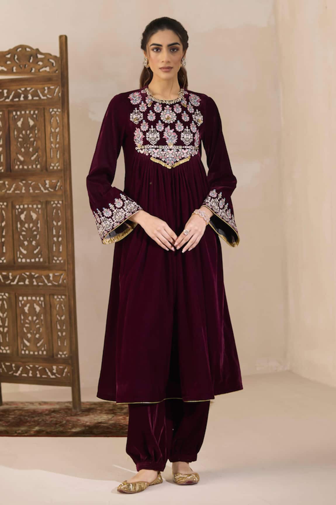 Inej Floral Embroidered Velvet Anarkali & Salwar Set