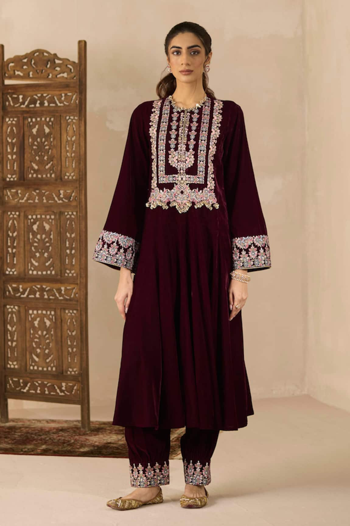 Inej Embroidered Velvet Kalidar Kurta & Salwar Set