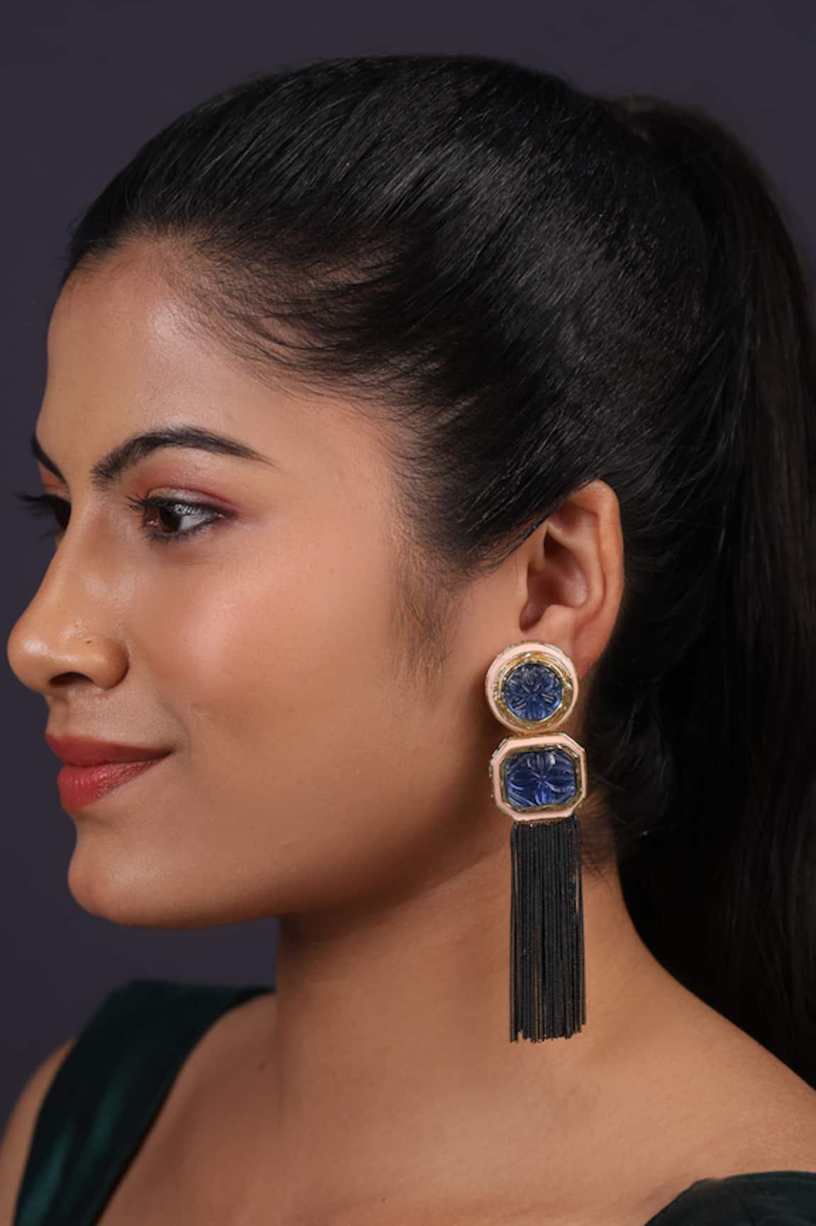 Just Jewellery Polki Embellished Tassel Earrings 