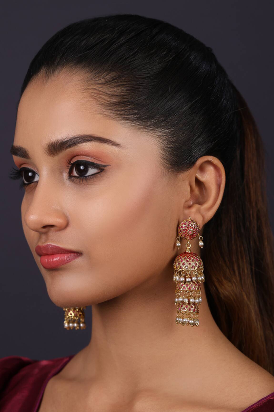 Just Jewellery Stone Studded Layered Jhumkas 