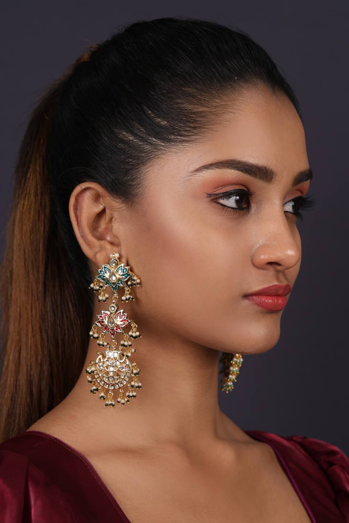 Just Jewellery Lotus Carved Layered Chandbalis 