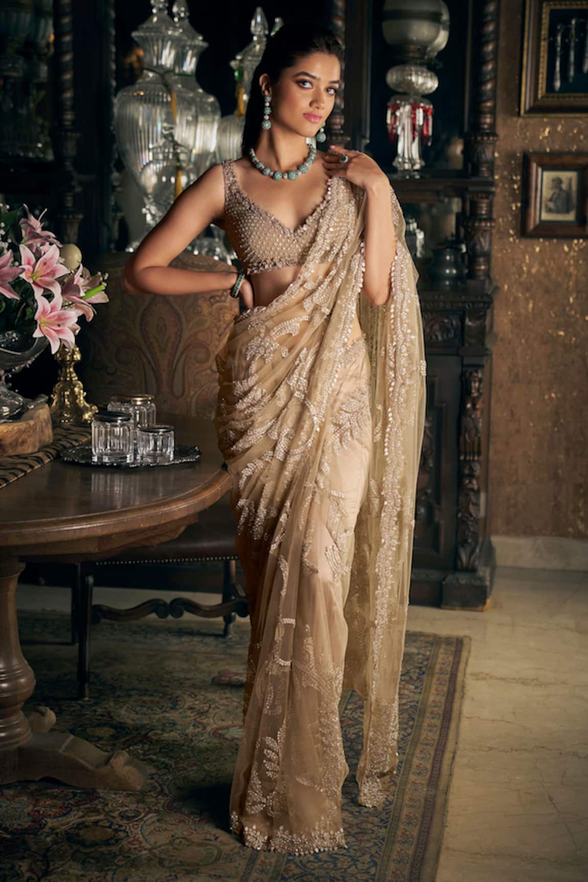 Seema Gujral Net Sequin Embroidered Saree With Blouse