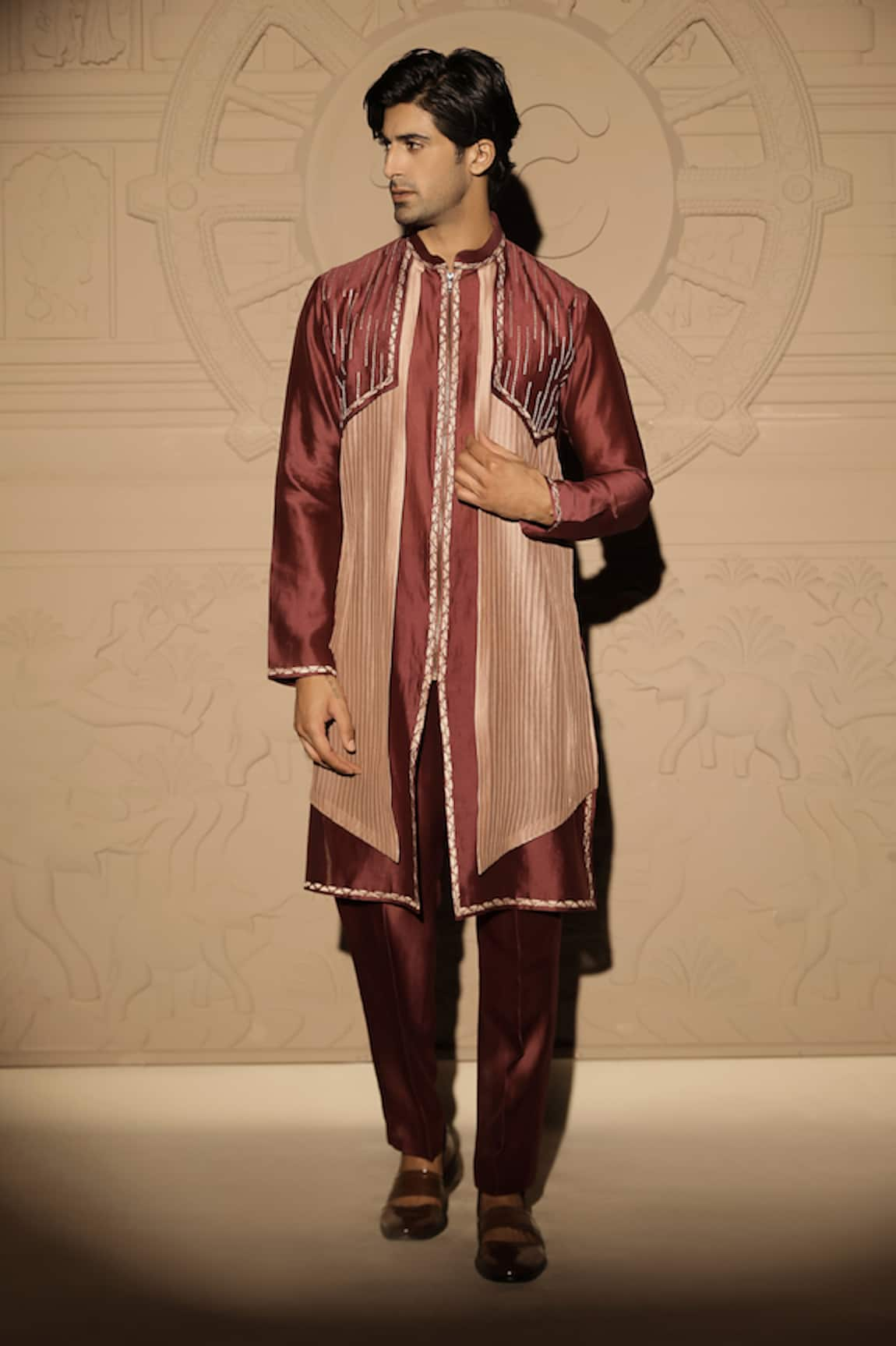 Jubinav Chadha Chanderi Colorblock Embroidered Kurta Set