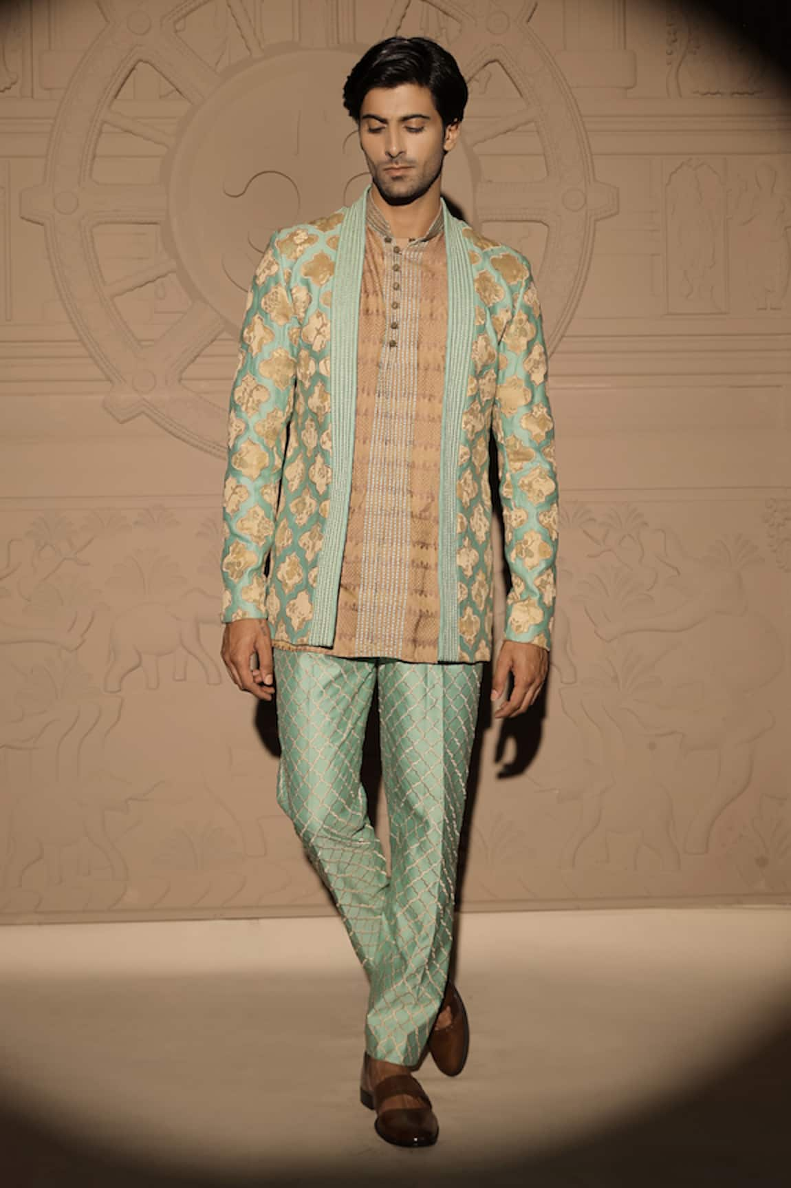 Jubinav Chadha Mughal Applique Work Jacket & Kurta Set