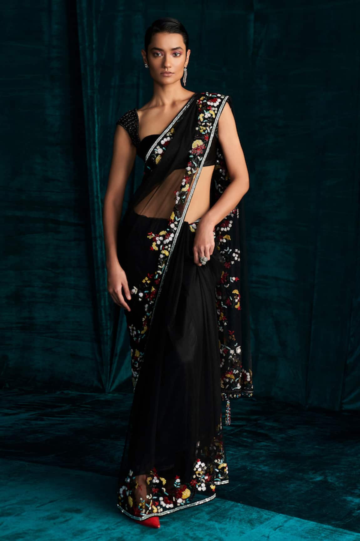 Kashmiraa Sequin Embroidered Saree & Corset Blouse Set