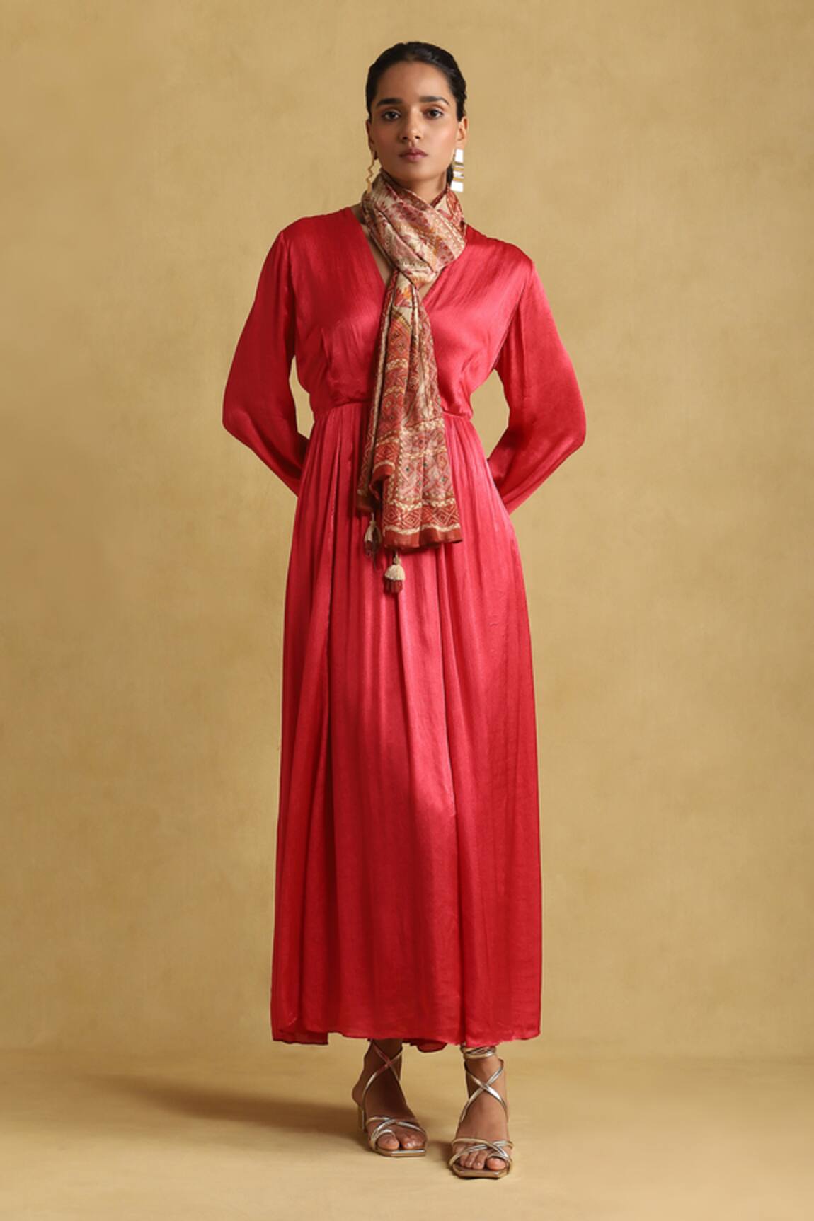 Ritu Kumar Solid Maxi Dress with Scarf 