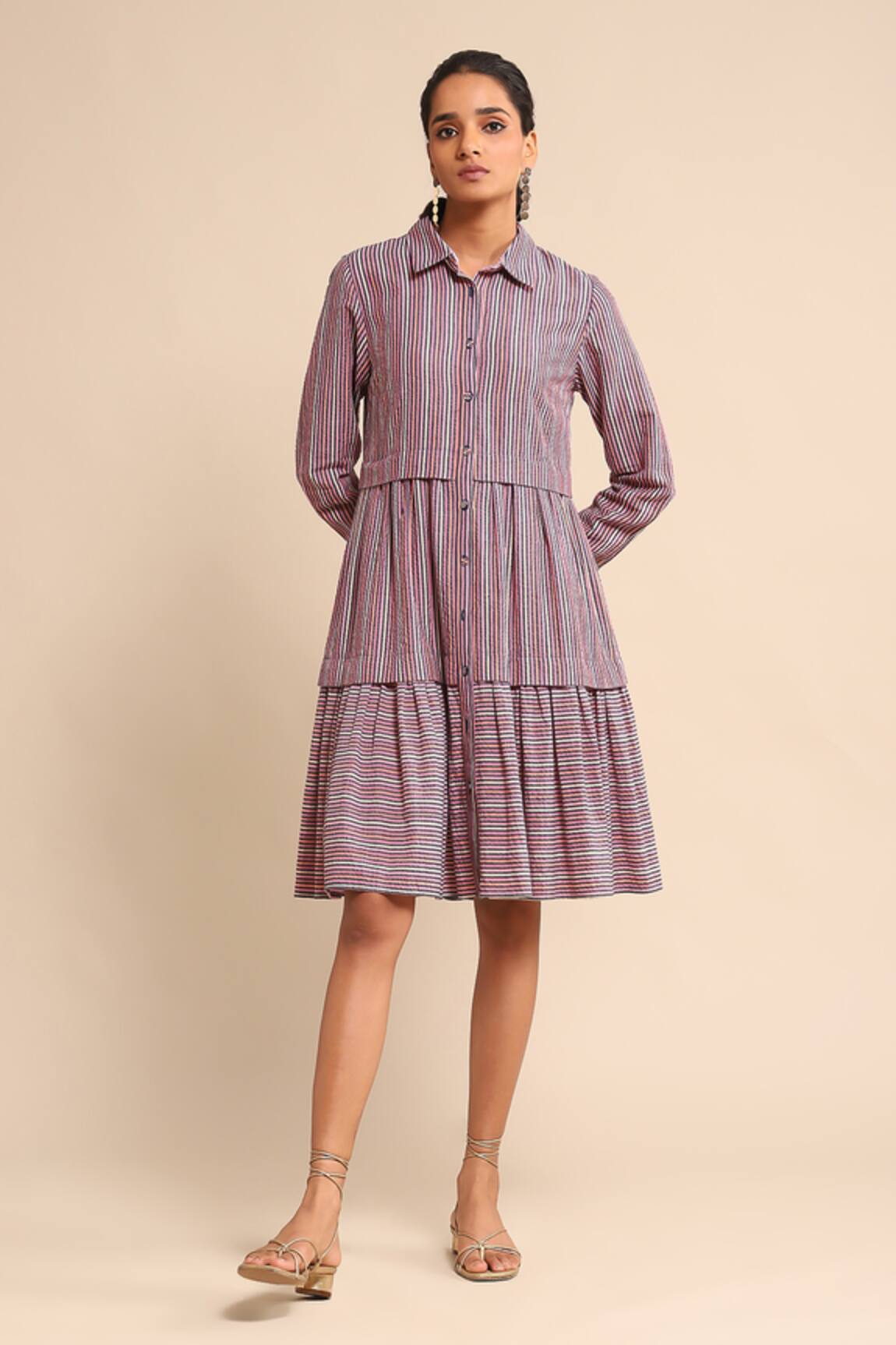 Ritu Kumar Stripe Pattern Tiered Dress 