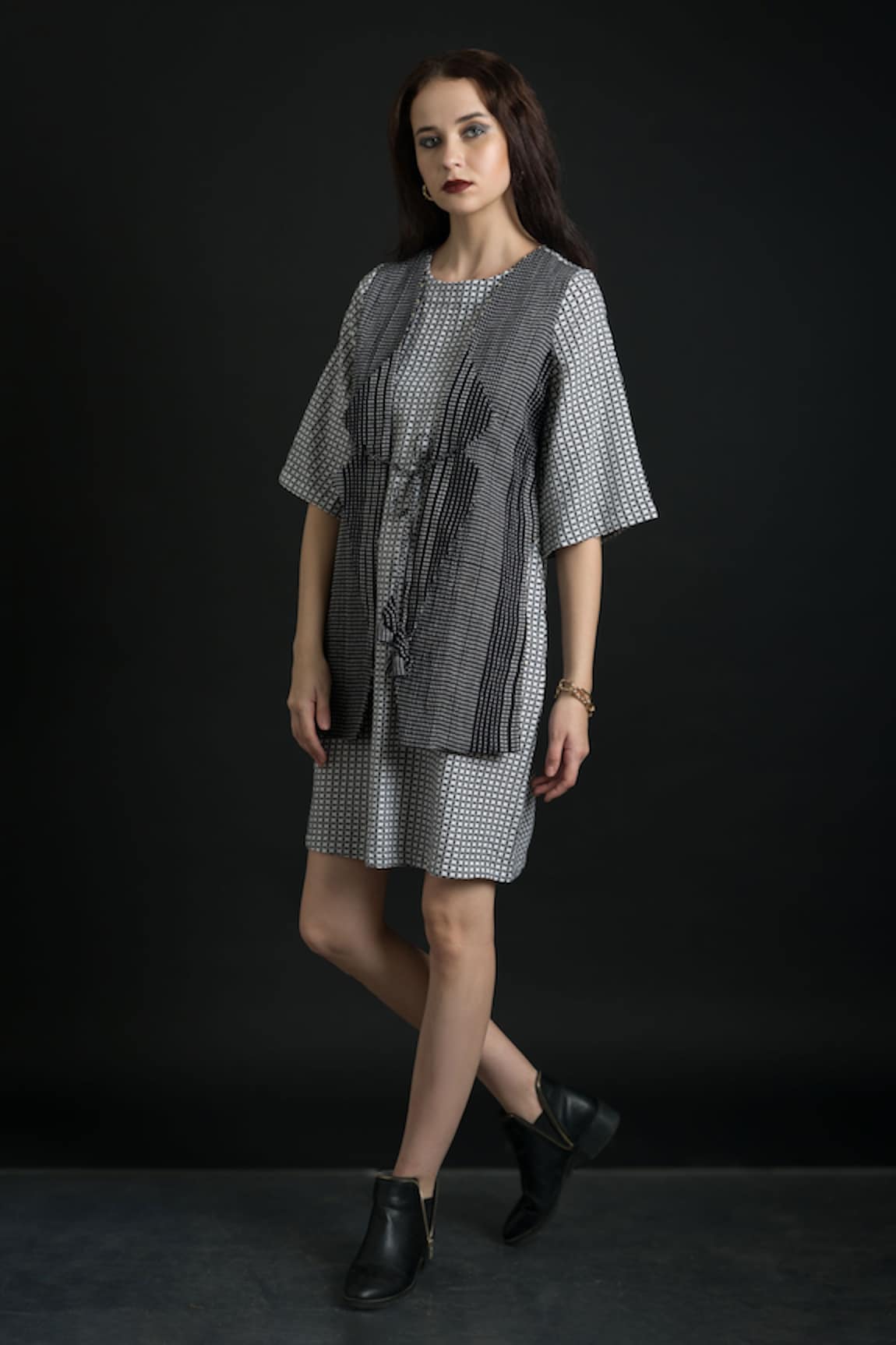 ORCR Front Panel Checkered Pattern Dress