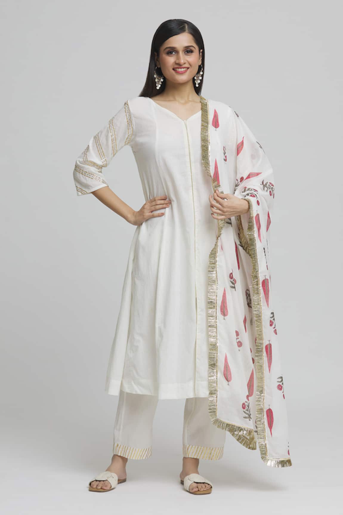 Adara Khan Gota Striped Sleeves Kurta Pant Set