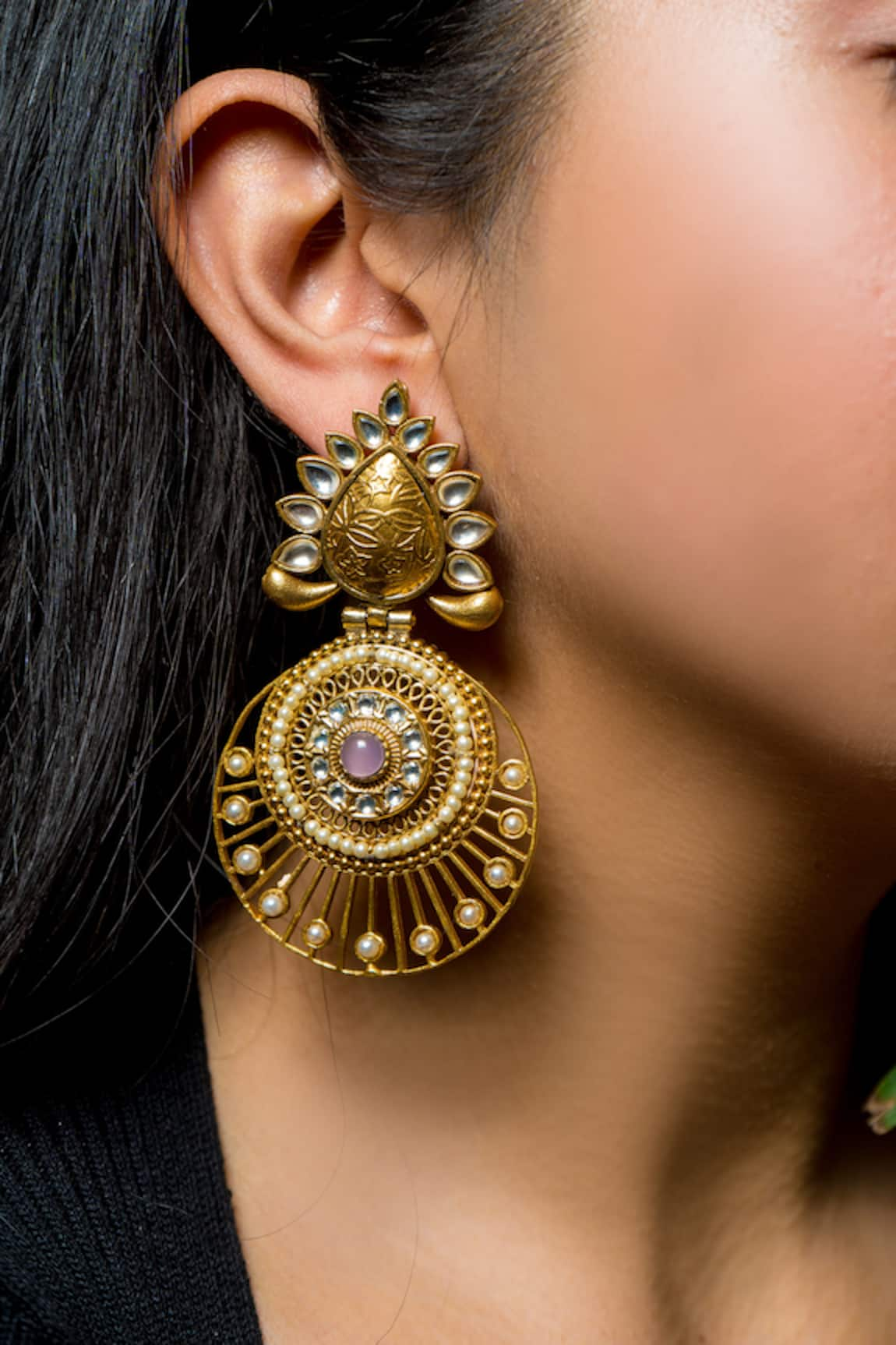 Buy Gold Plated Kira Petals Stone Studded Chandbali Earrings by The Bling  Girll Online at Aza Fashions.