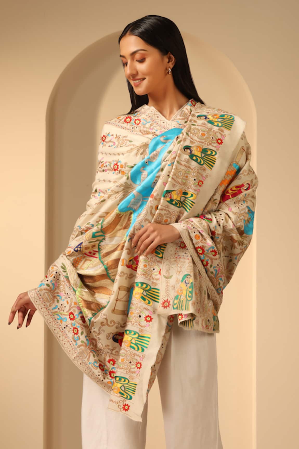 Dusala Aanshi Rural Rajasthan Tila Kalamkari Pashmina Shawl 