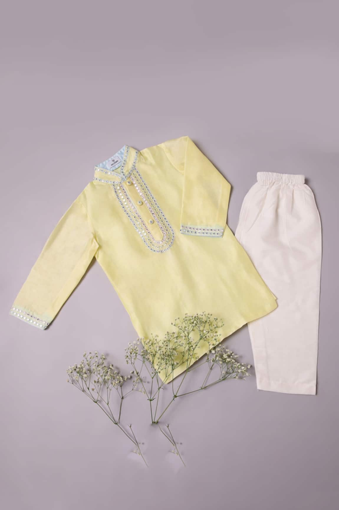 Mockingbird Chanderi Silk Mirror Embroidered Kurta With Pyjama