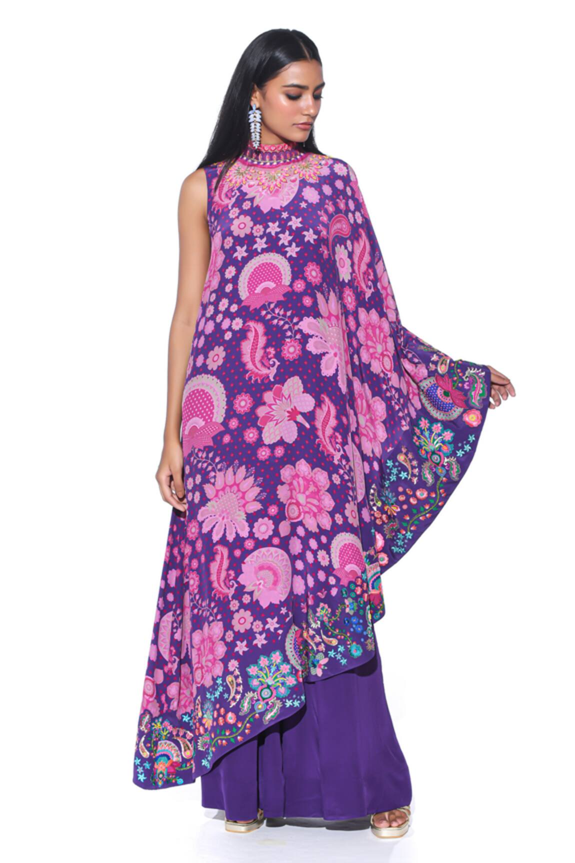 Siddhartha Bansal Petunia Fleur Print Cape Dress With Jumpsuit 