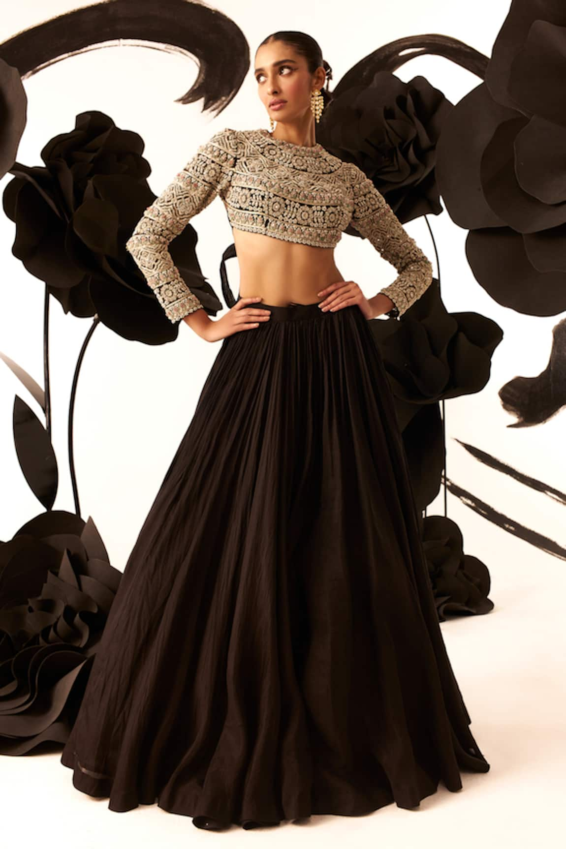 Gold-Toned & Black Woven Ready to Wear Lehenga & Blouse With Dupatta