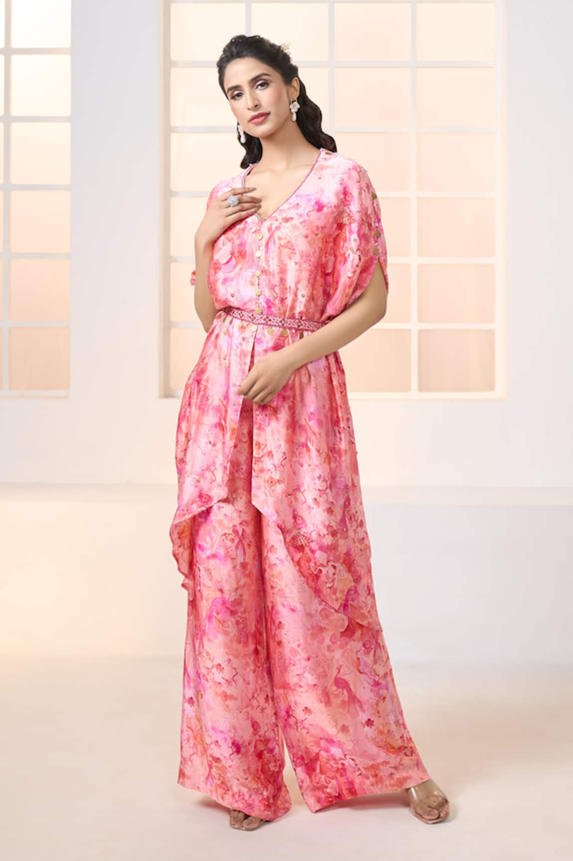 Aariyana Couture Cherry Blossom Print Kaftan Kurta Pant Set